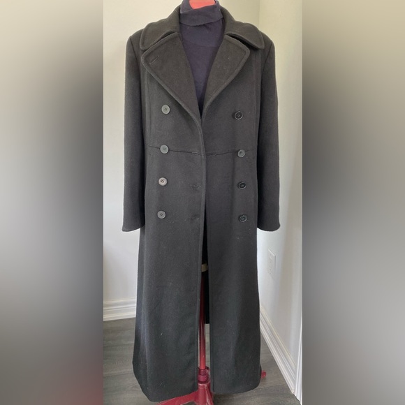 Black Double Breasted Larry Levine Wool Coat - Picture 2 of 6